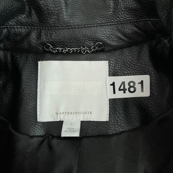 ett:twa by Anthropologie Sweater Trimmed Faux Leather Jacket Black Women's Large - Picture 14 of 15